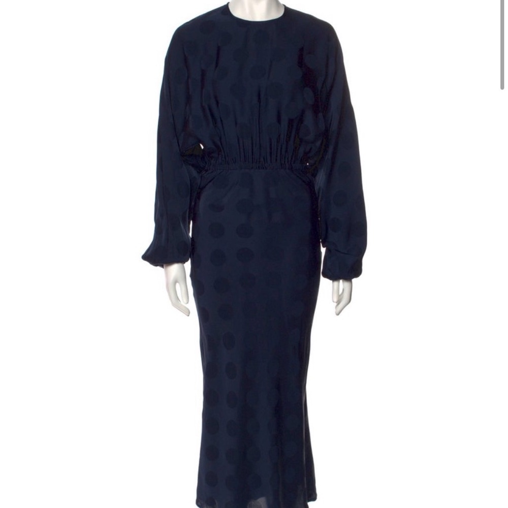 Navy Polka Dot Long Sleeve Midi Dress